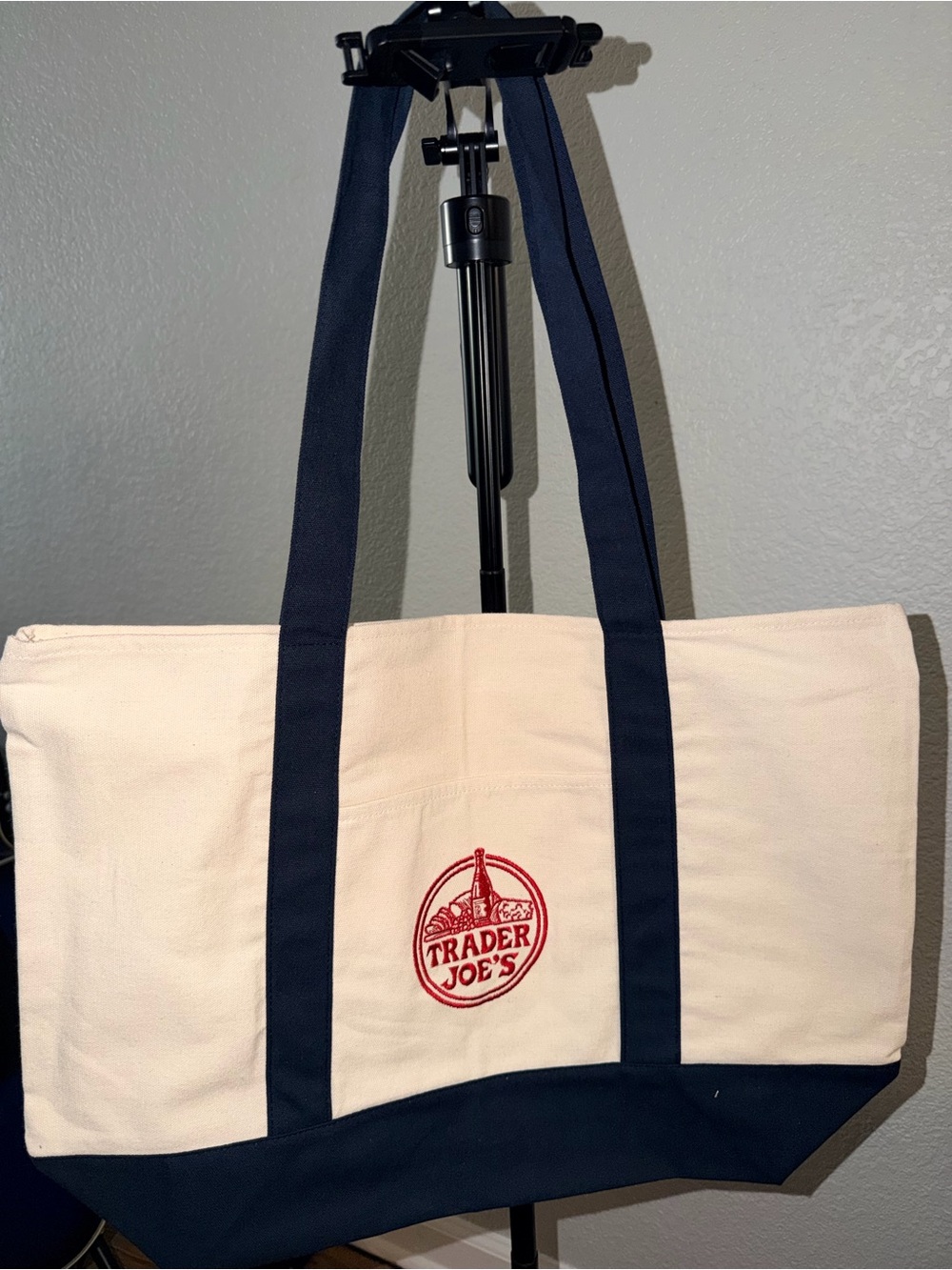 Trader Joe's Canvas Tote in Cream and Navy